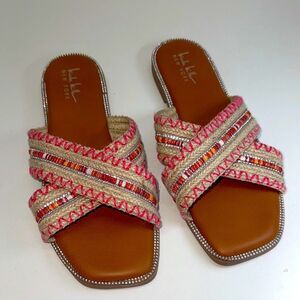 🔥Nicole Miller Pink and Tan Crisscross Sandals Sz 9.5 New